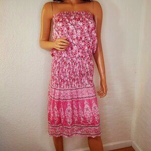 Muche Et Muchette Strapless Smocked Waist Floral Pink Tube Top Dress M/L EUC